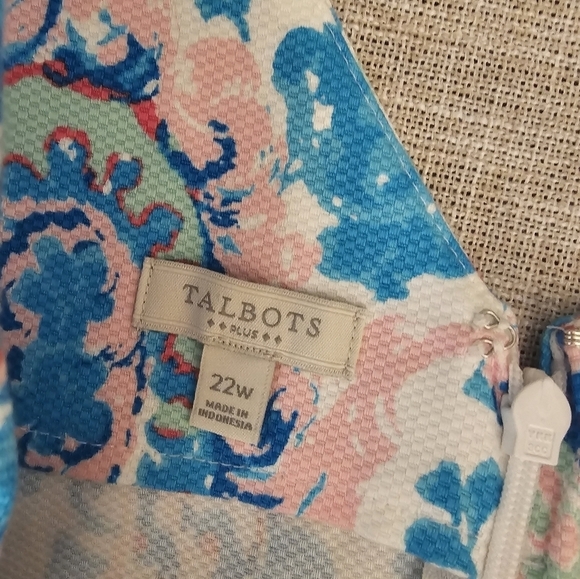 Talbots Plus 22W Cotton Blend Stretchy  Turquoise Fresco Paisley Shift Dress - Picture 4 of 8